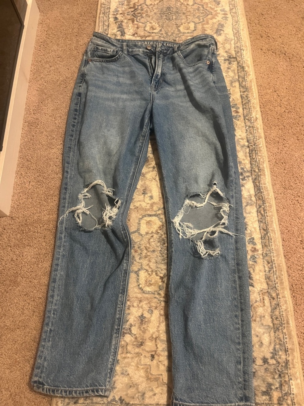 American Eagle Outfitters Light Blue Straight Leg Distressed Jeans